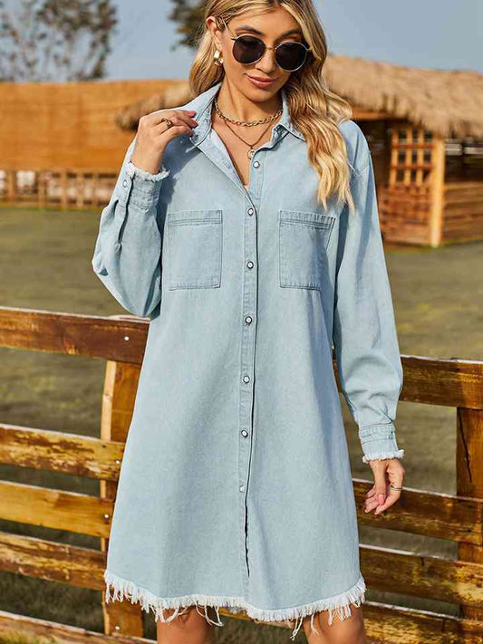 Raw Hem Collared Denim Dress