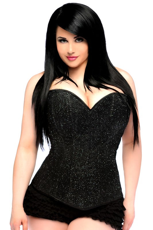 Lavish Black Glitter Side Zipper Corset