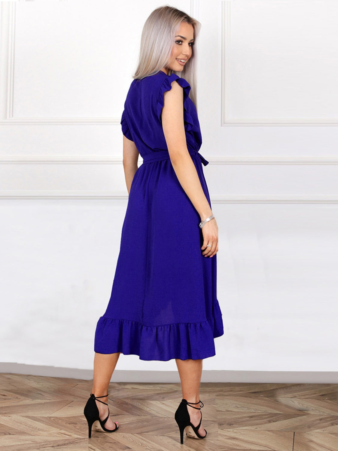 Tied Surplice Ruffle Hem Dress