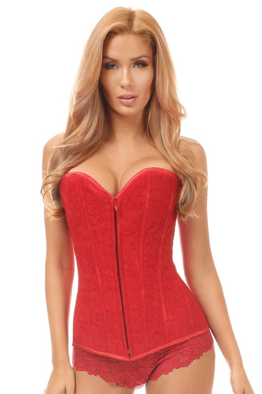 Lavish Red Lace Overbust Corset w/Zipper