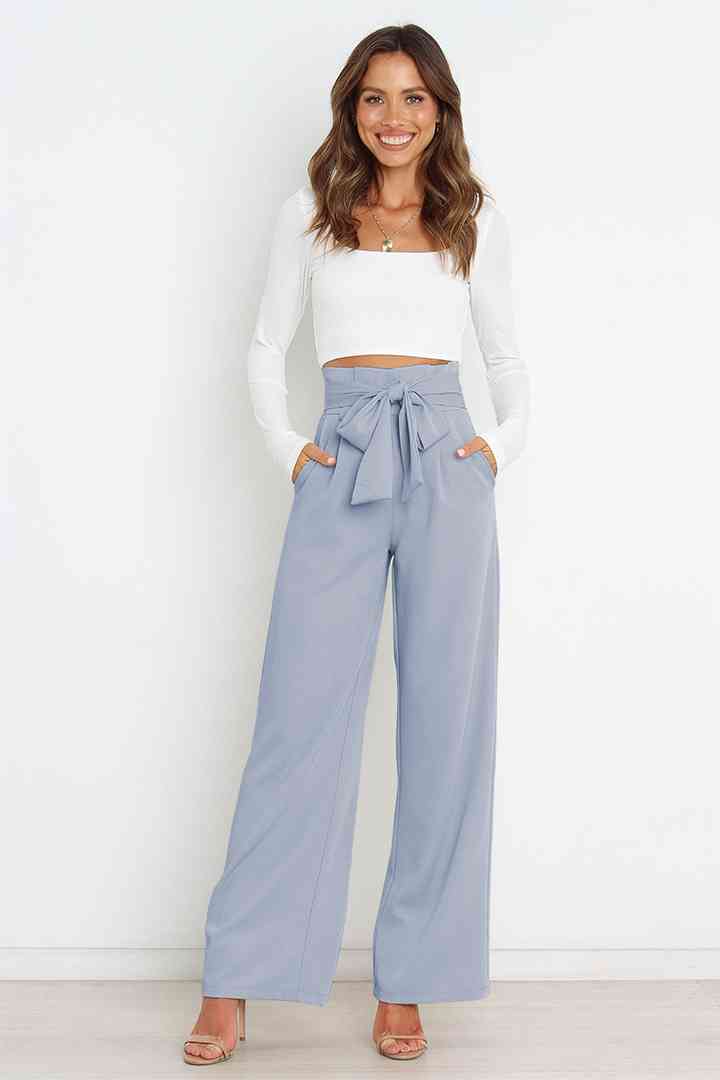 Tie Front Paperbag Wide Leg Pants