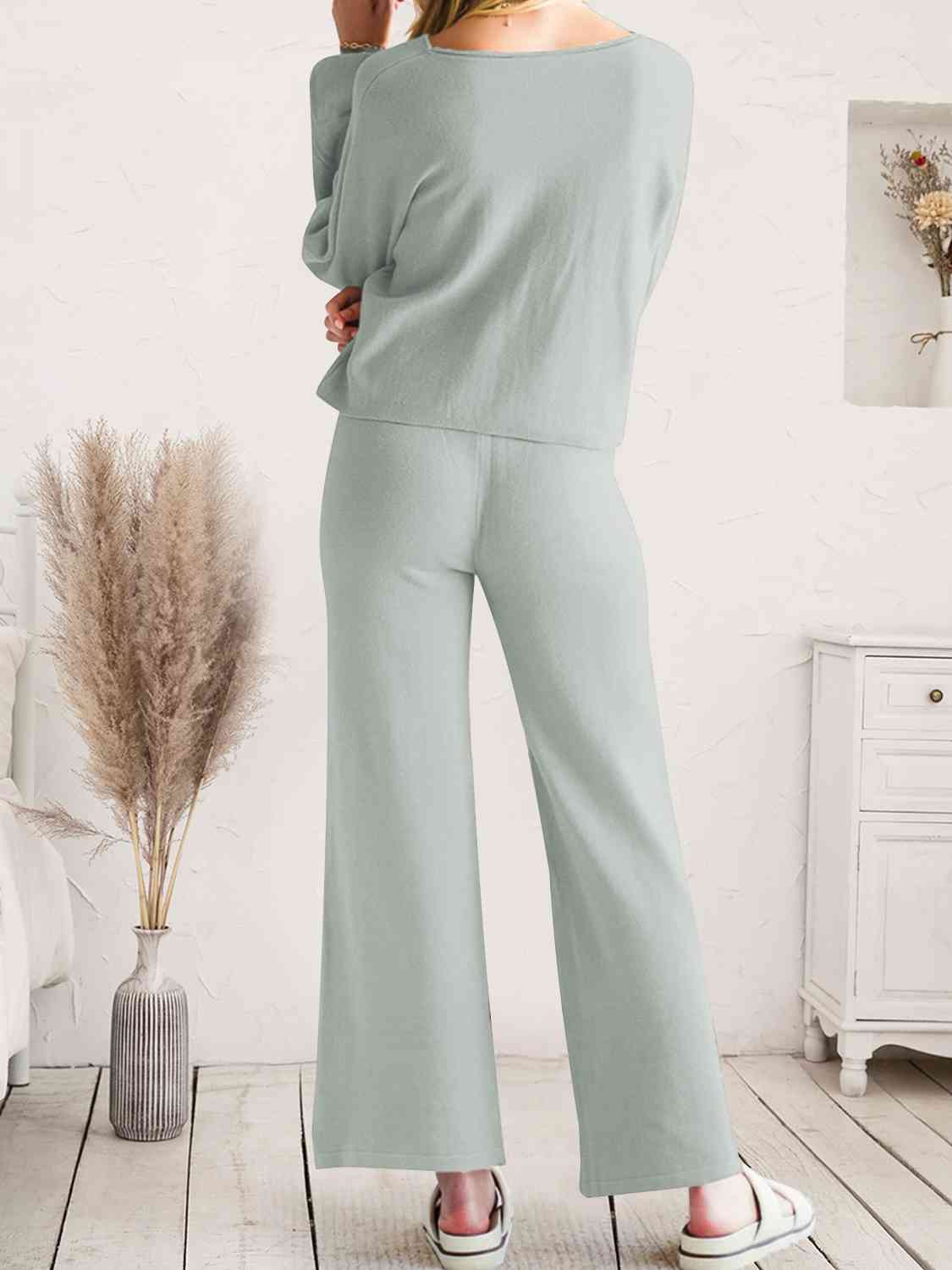 Long Sleeve Lounge Top and Drawstring Pants Set