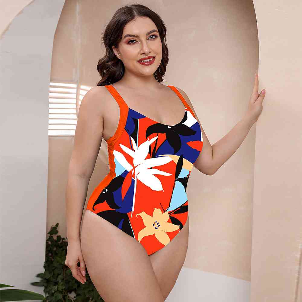 Full Size Printed Scoop Neck Sleeveless One-Piece Swimsuit