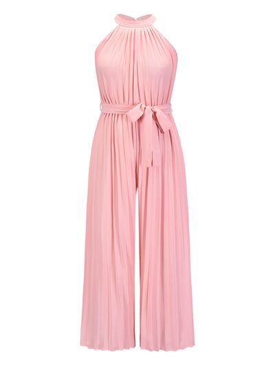 Cutout Tied Pleated Sleeveless Jumpsuit