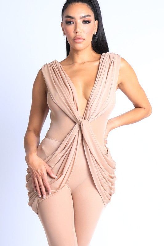 Draped mesh jumpsuit