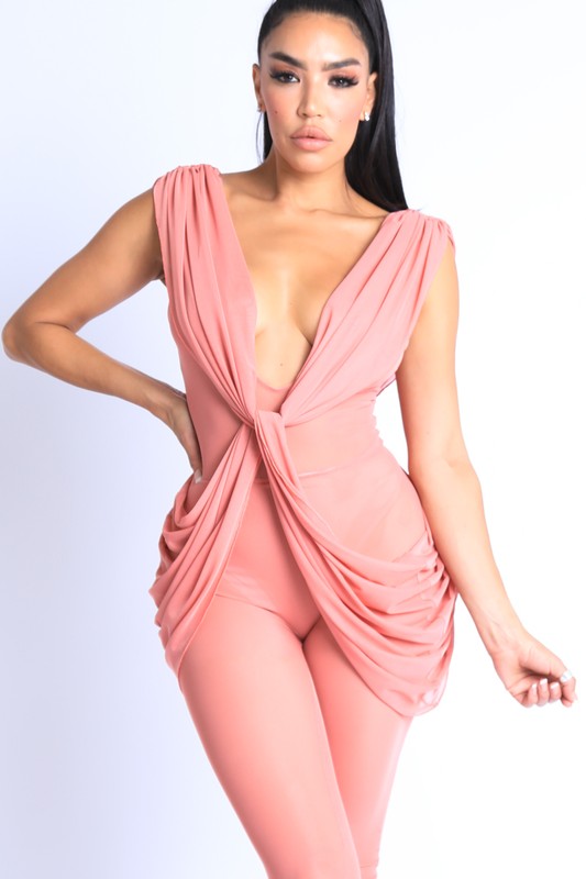 Draped mesh jumpsuit