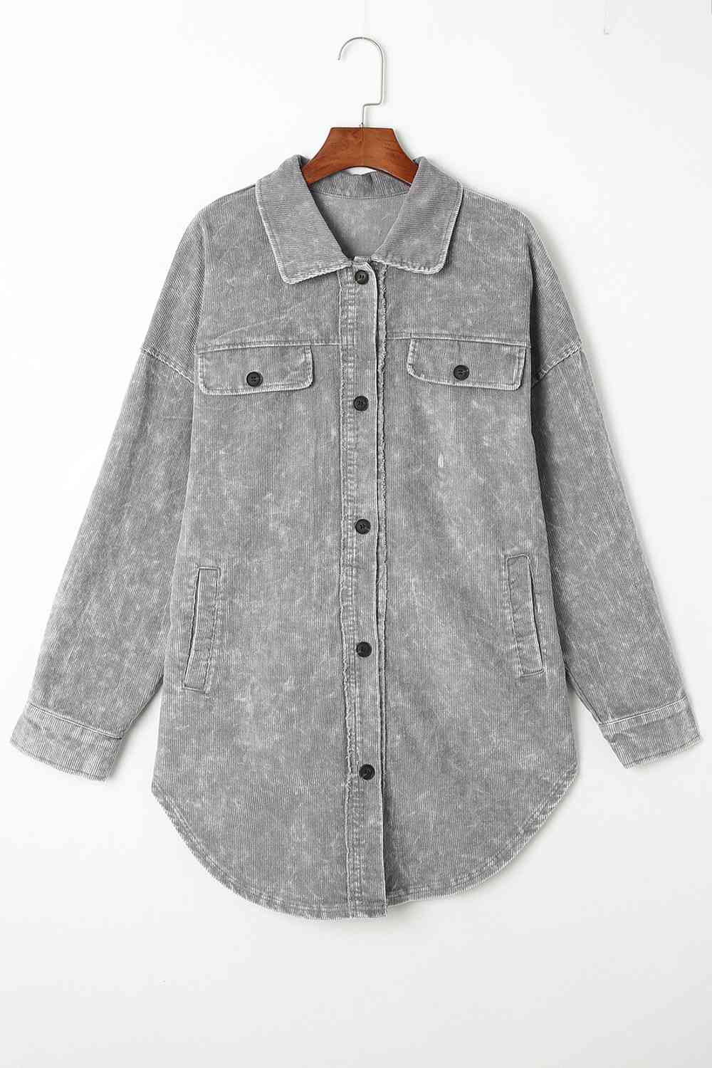 Washed Button Down Dropped Shoulder Jacket