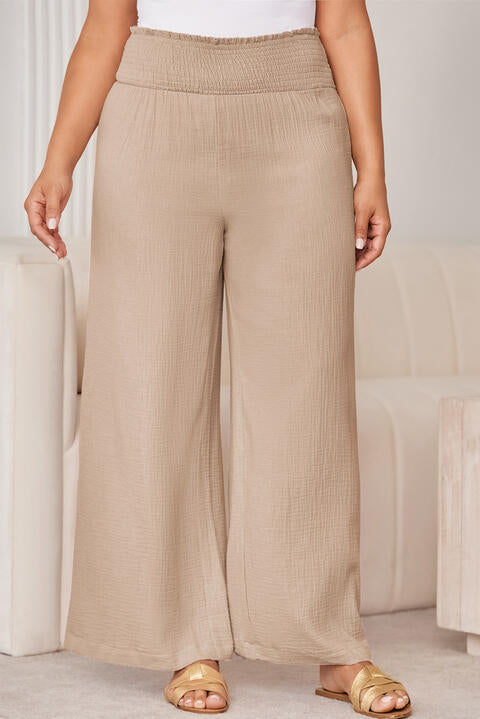 Plus Size Smocked Waist Wide Leg Pants