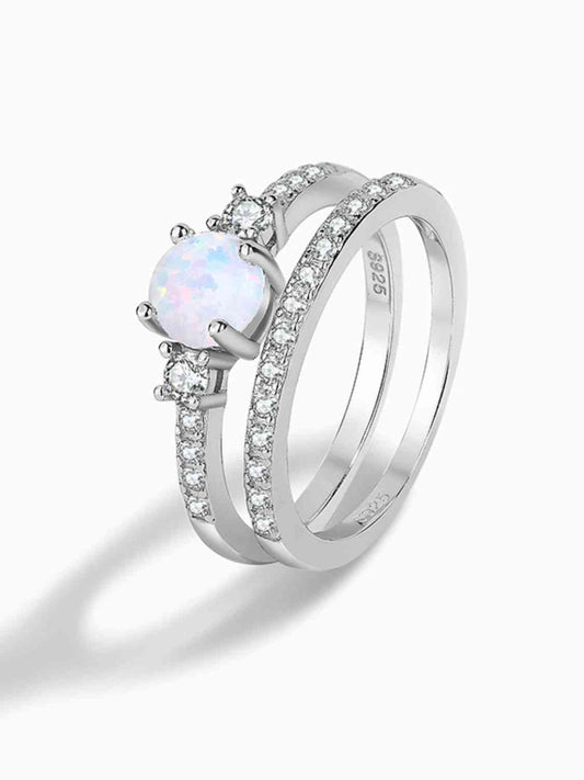 925 Sterling Silver Opal Split Shank Ring