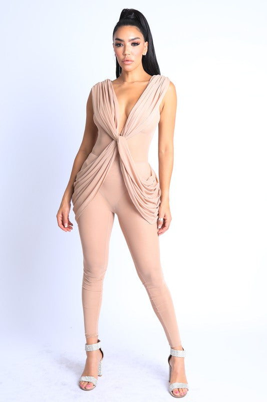 Draped mesh jumpsuit