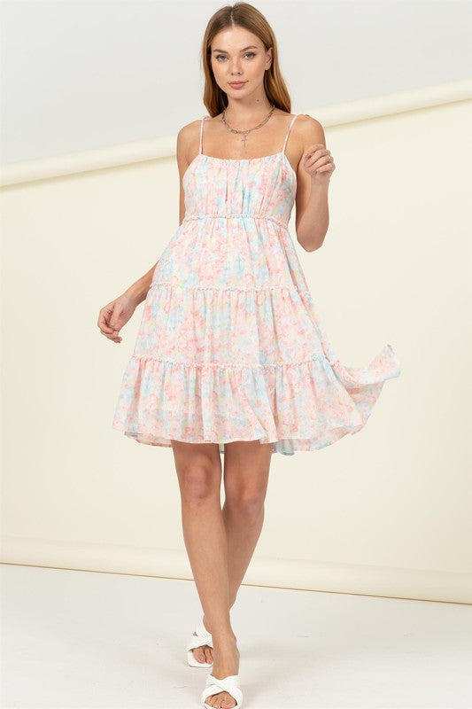 FLIRTY FLORAL TIE STRAP MIDI DRESS