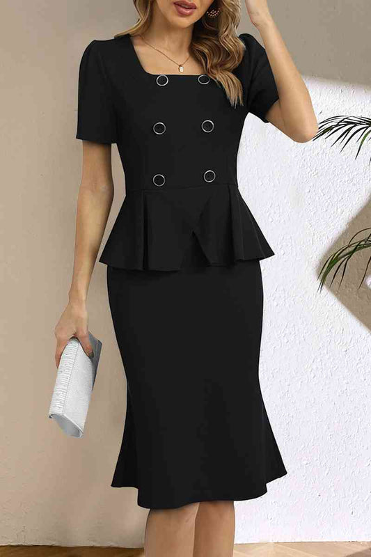 Square Neck Short Sleeve Pencil Dress