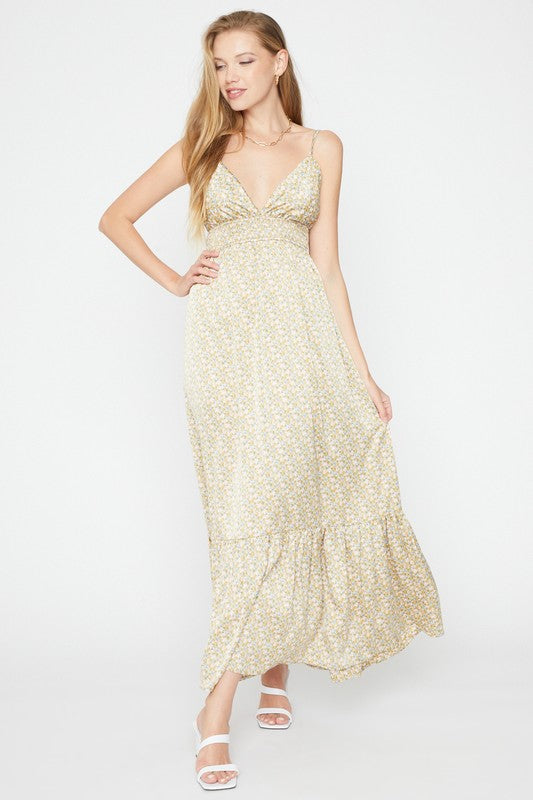 PRINTED SATIN MAXI DRESS