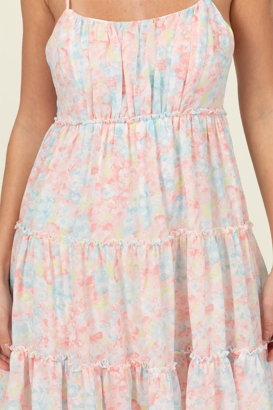 FLIRTY FLORAL TIE STRAP MIDI DRESS