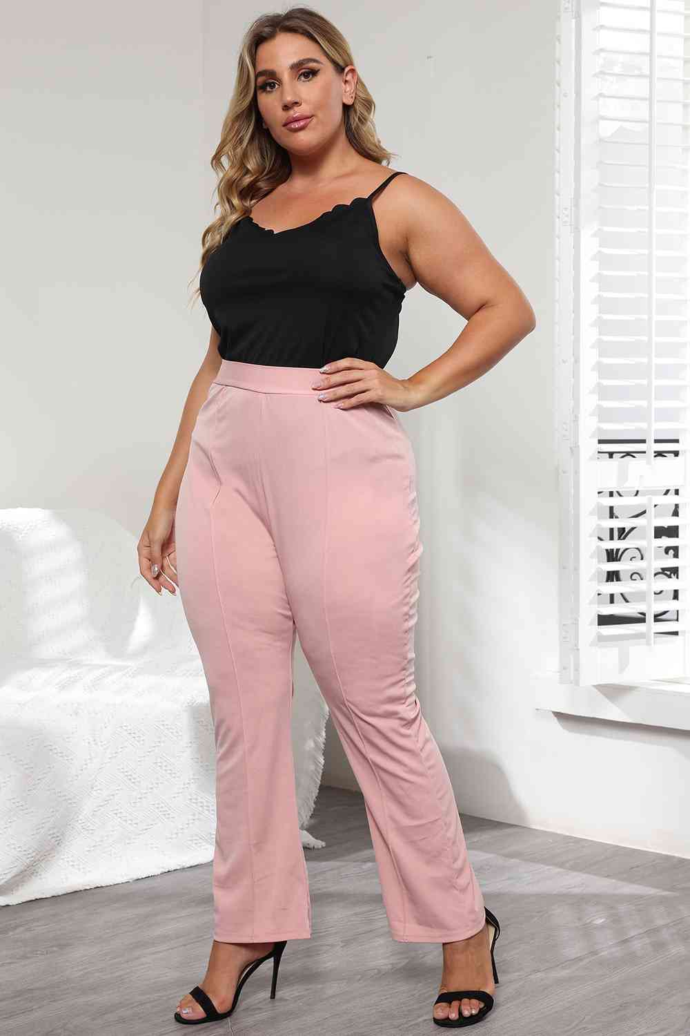 Plus Size Seamed Detail Plain Pants