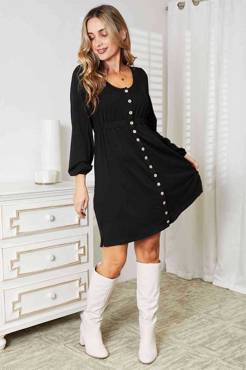 Double Take Scoop Neck Empire Waist Long Sleeve Magic Dress