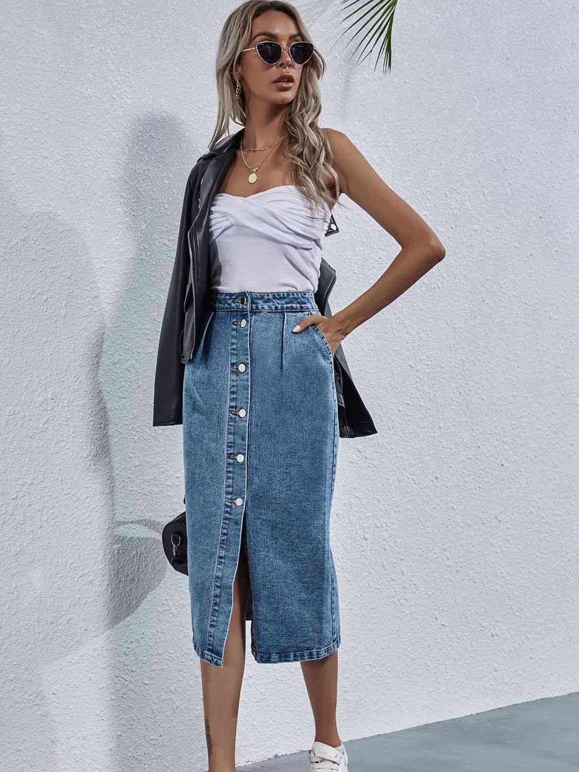 Button Down Denim Skirt