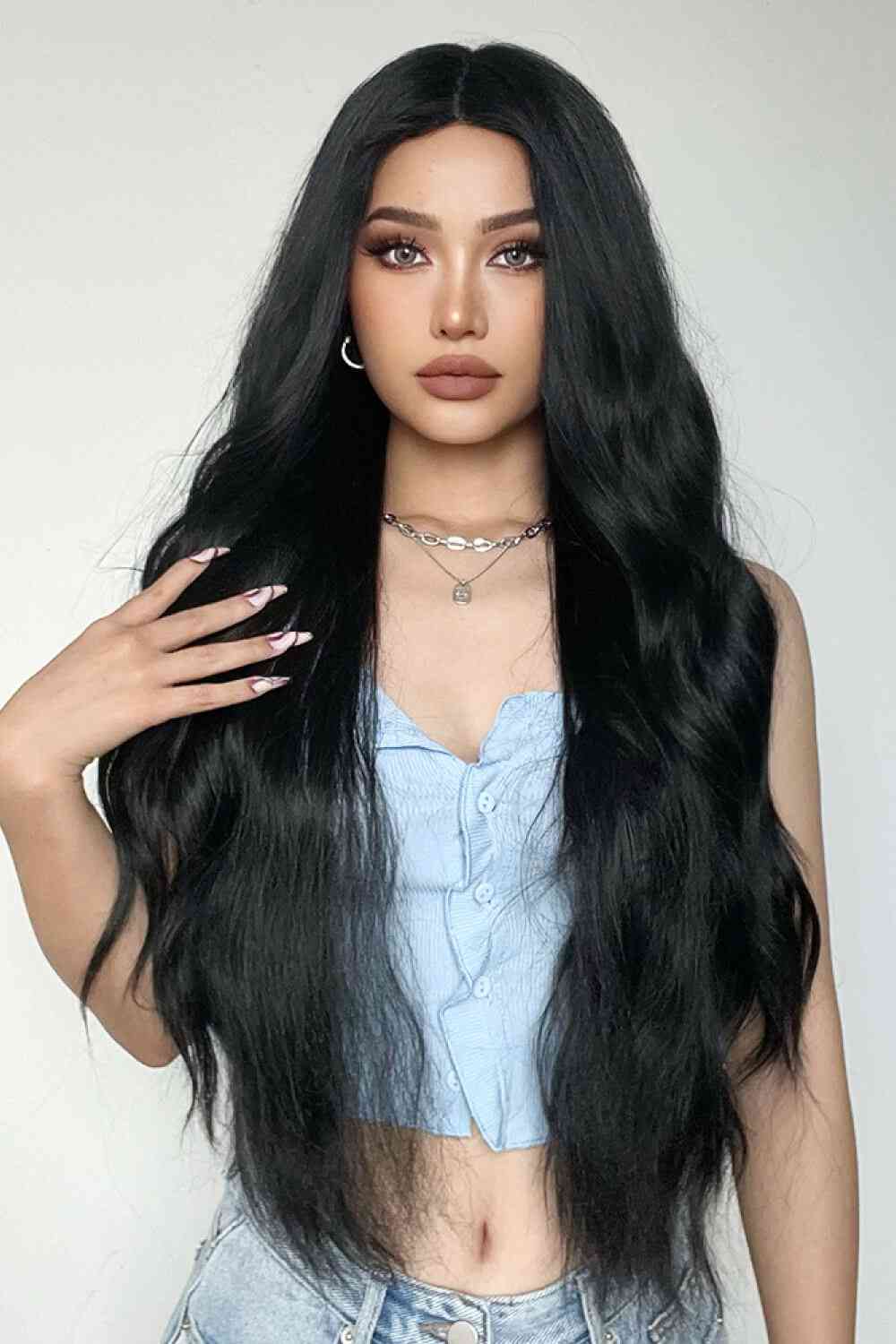 Full Machine Long Wave Synthetic Wigs 28''