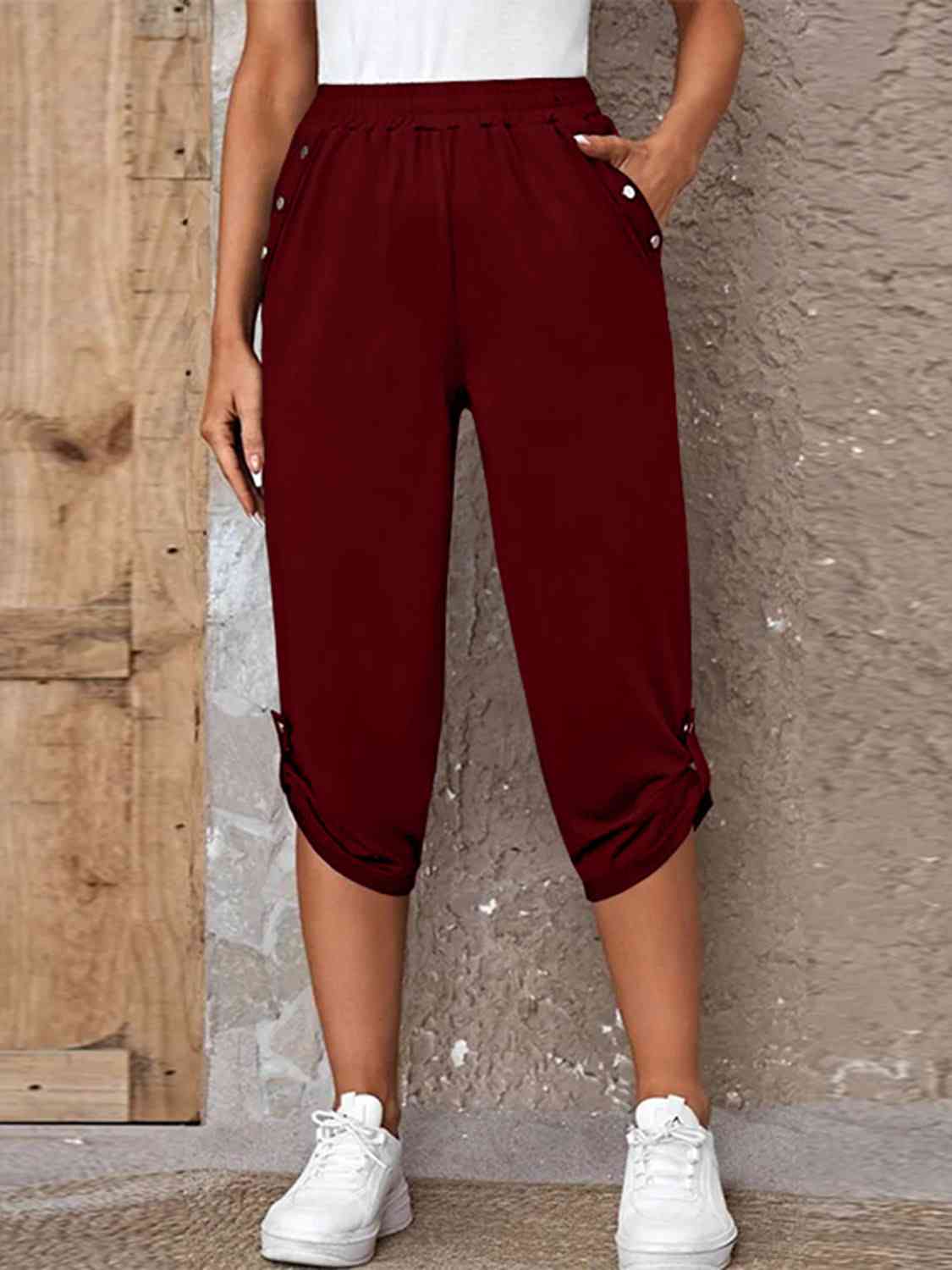 Full Size Roll-Tab Capris Pants