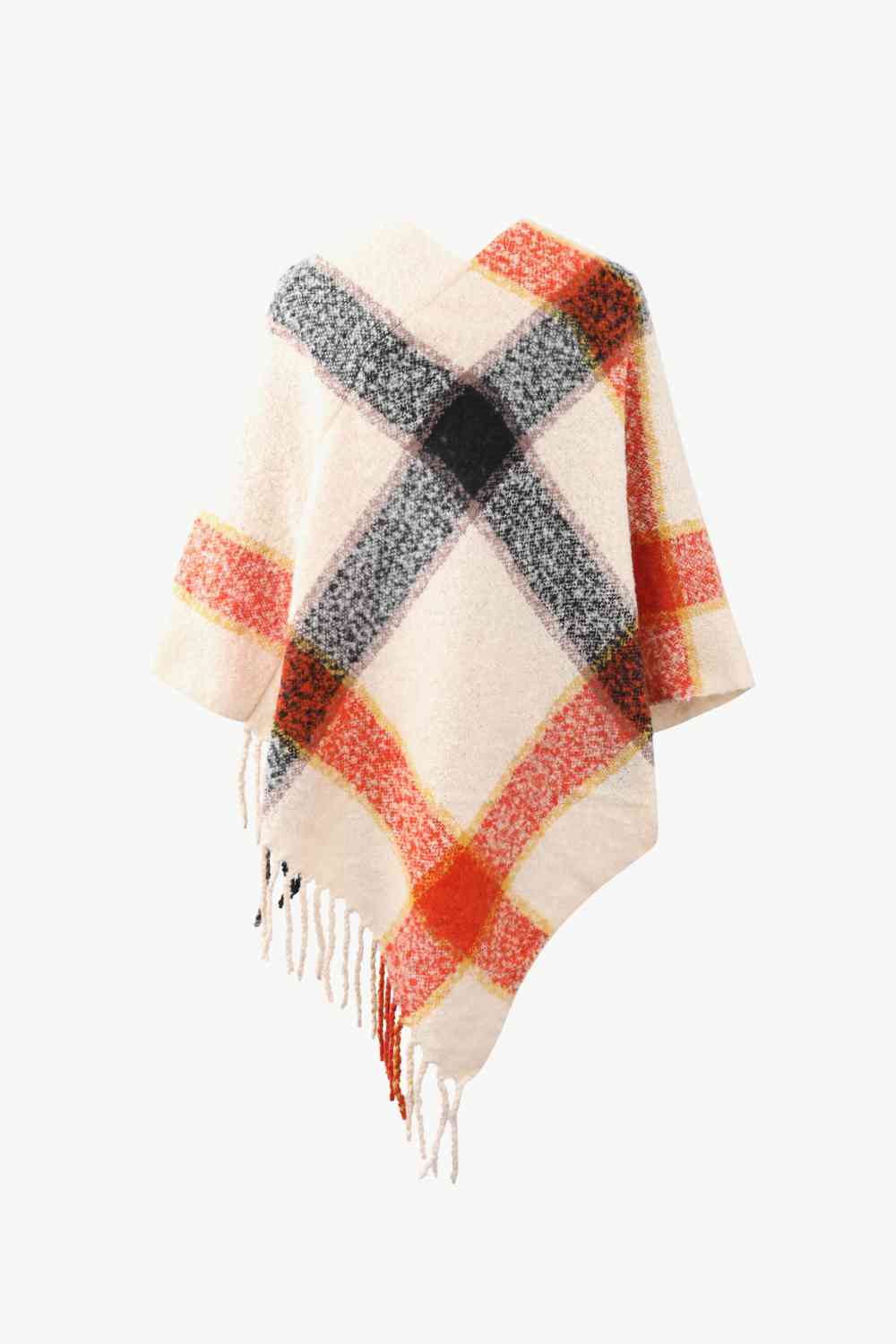 Plaid Fringe Detail Poncho