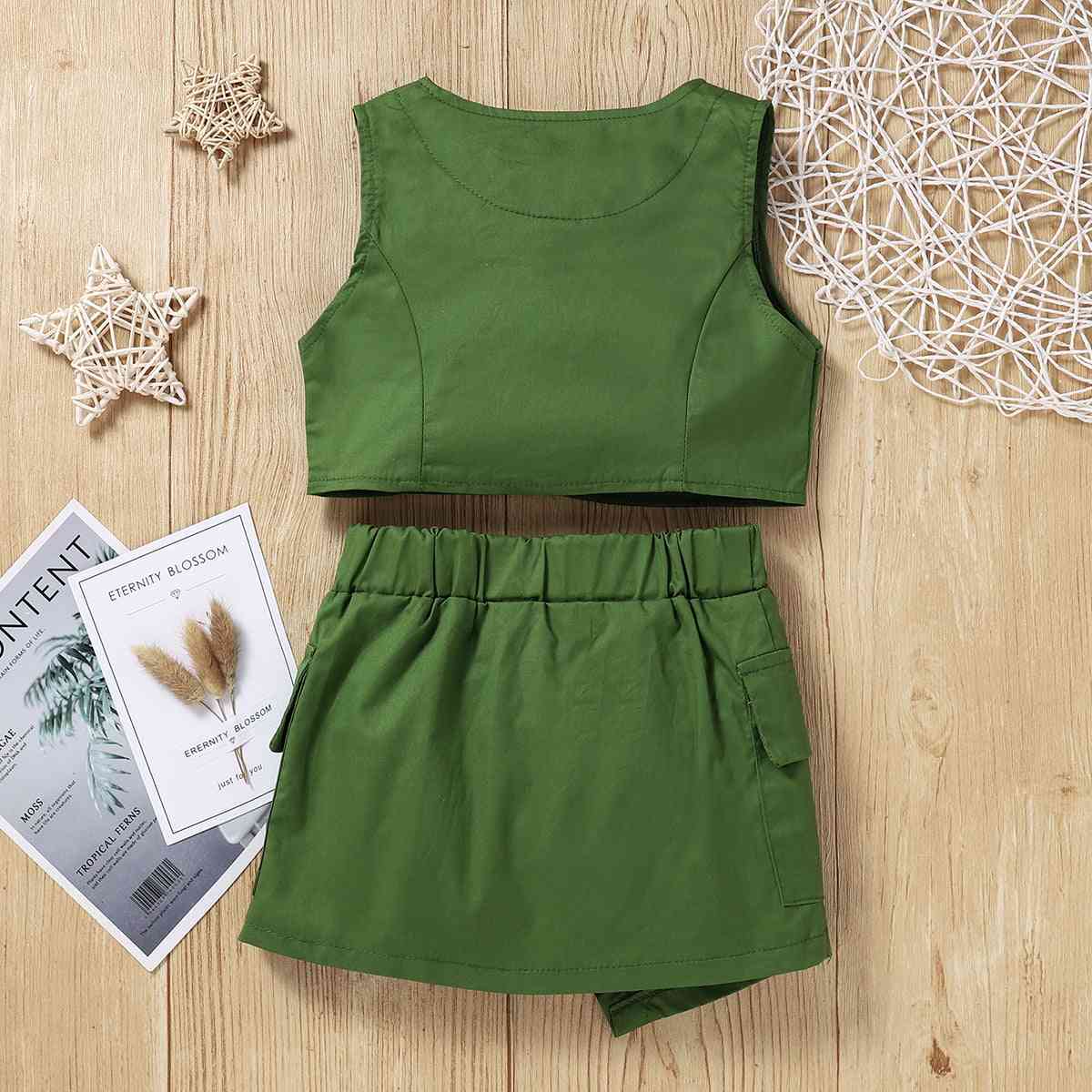 Buttoned V-Neck Tank and Skirt Set