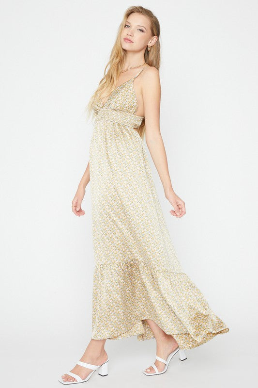 PRINTED SATIN MAXI DRESS