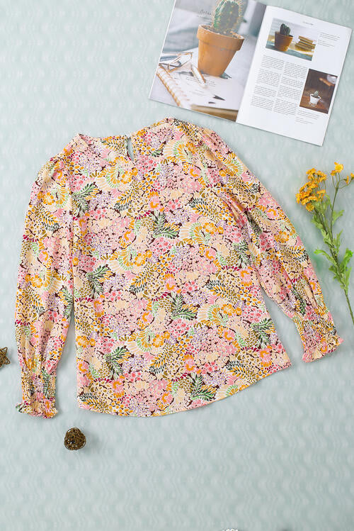 Floral Print Long Puff Sleeve Blouse