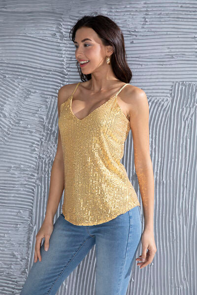 Sequin V-Neck Spaghetti Strap Cami