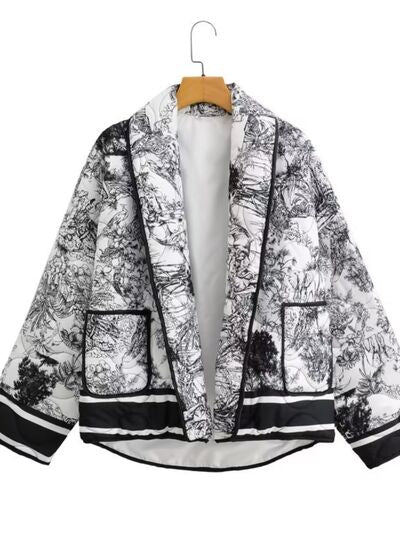 Printed Long Sleeve Winter Coat with Pockets