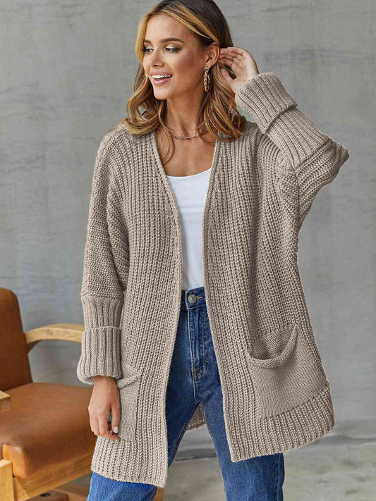 Open Front Long Sleeve Cardigan with Pockets