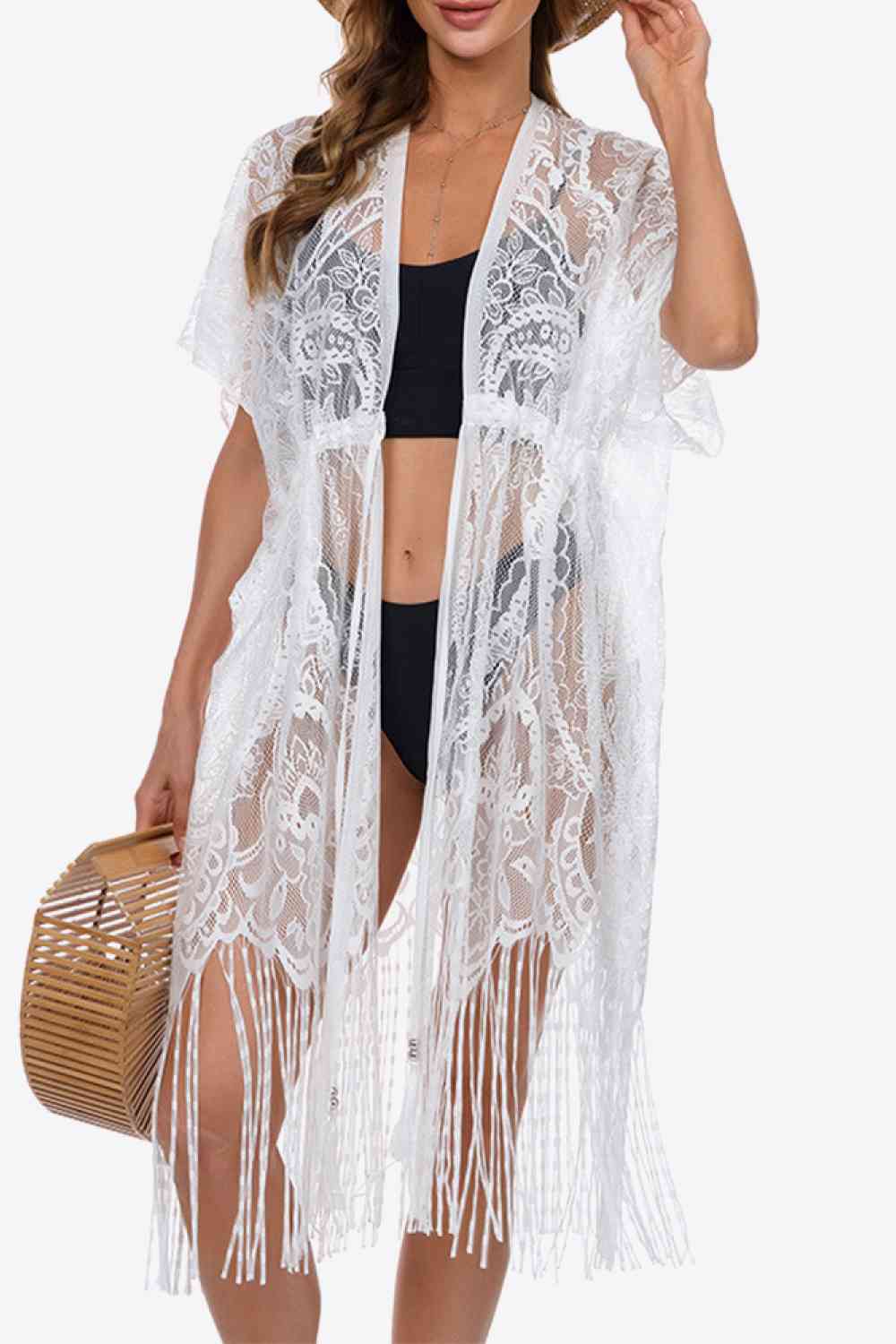 Fringe Trim Lace Cover-Up Dress