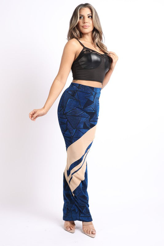 Mesh contrast asymmetrical maxi skirt