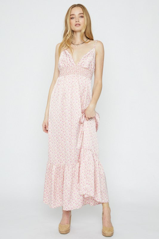 PRINTED SATIN MAXI DRESS