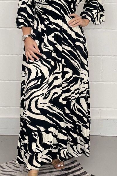 Smocked Printed Flounce Sleeve Maxi Dress