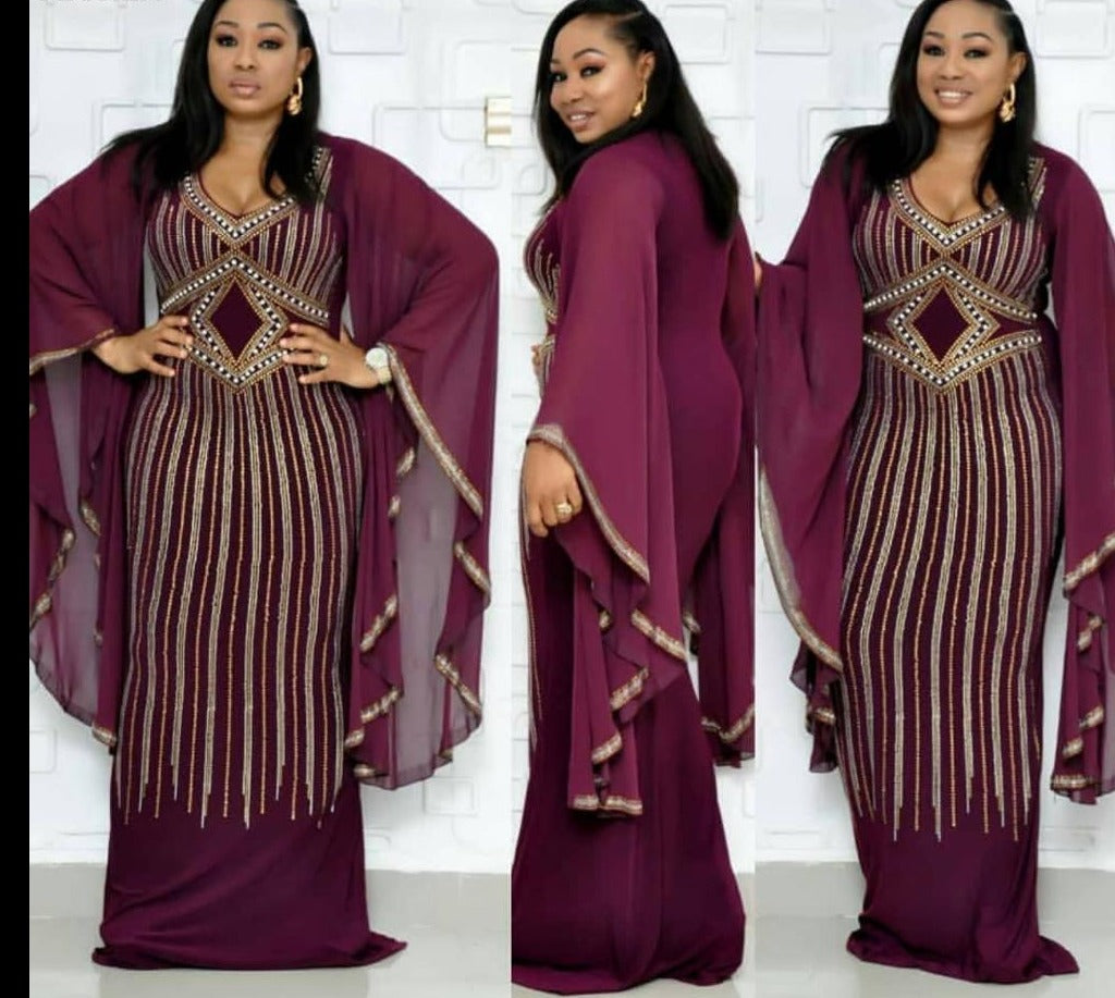 African Dresses Dashiki Diamond Ruffle Sleeve Robe Evening Long Dress