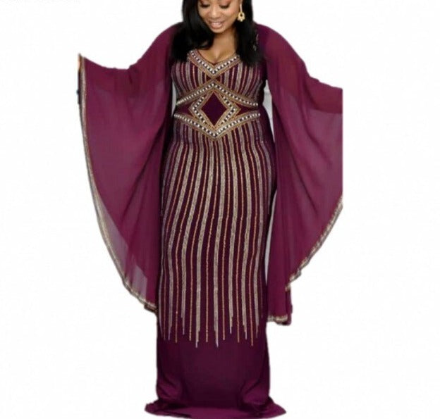 African Dresses Dashiki Diamond Ruffle Sleeve Robe Evening Long Dress