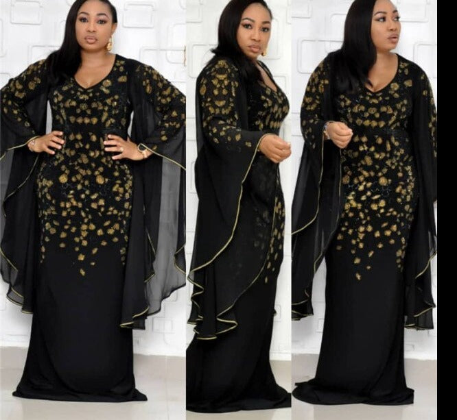 African Dresses Dashiki Diamond Ruffle Sleeve Robe Evening Long Dress