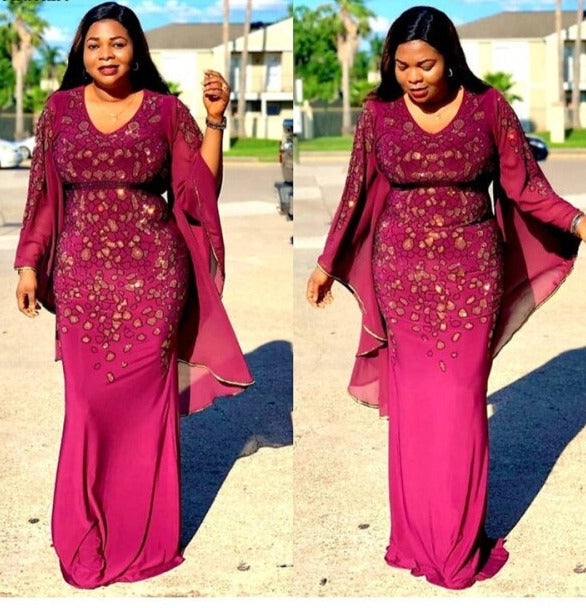 African Dresses Dashiki Diamond Ruffle Sleeve Robe Evening Long Dress