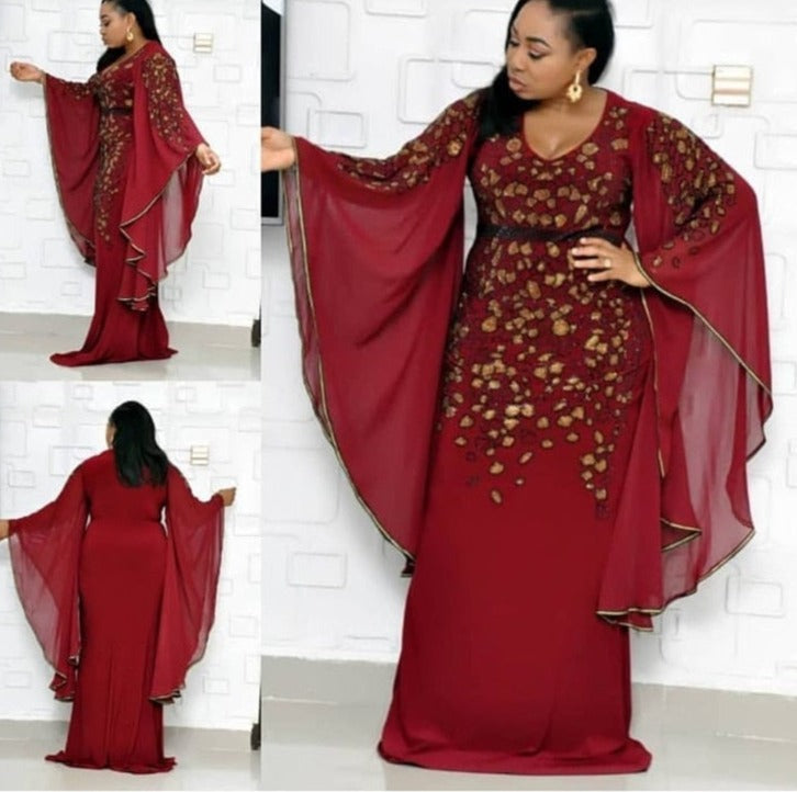 African Dresses Dashiki Diamond Ruffle Sleeve Robe Evening Long Dress