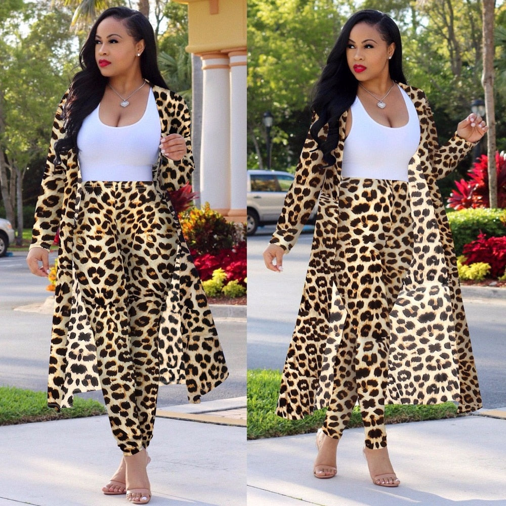 Women print long sleeve cardigan pants set