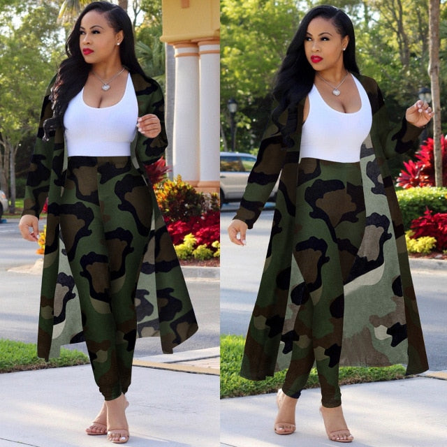 Women print long sleeve cardigan pants set