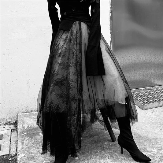 Lace stitching Gothic White Black Pleated Tutu Skirts