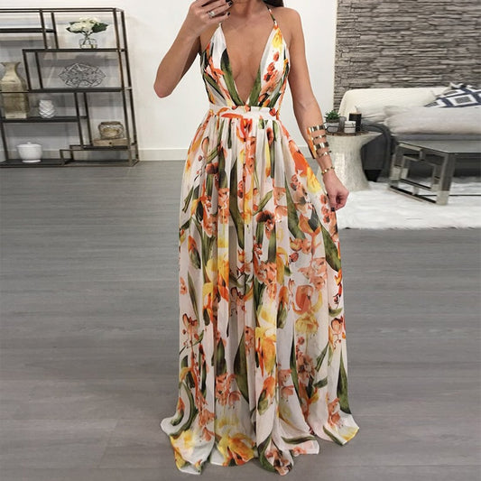 V Neck Backless Long Dress Vestidos