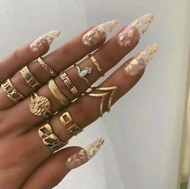 KSRA Boho Vintage Gold Star Knuckle Rings For Women BOHO Crystal Star Crescent Geometric Female Finger Rings Set Jewelry 2020