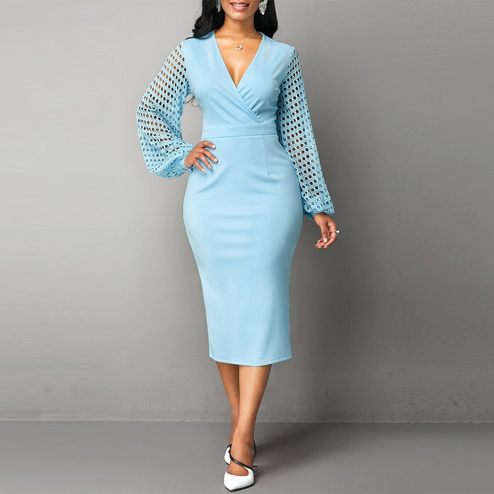 Women Vintage Hollow Out Sleeve Office Dresses