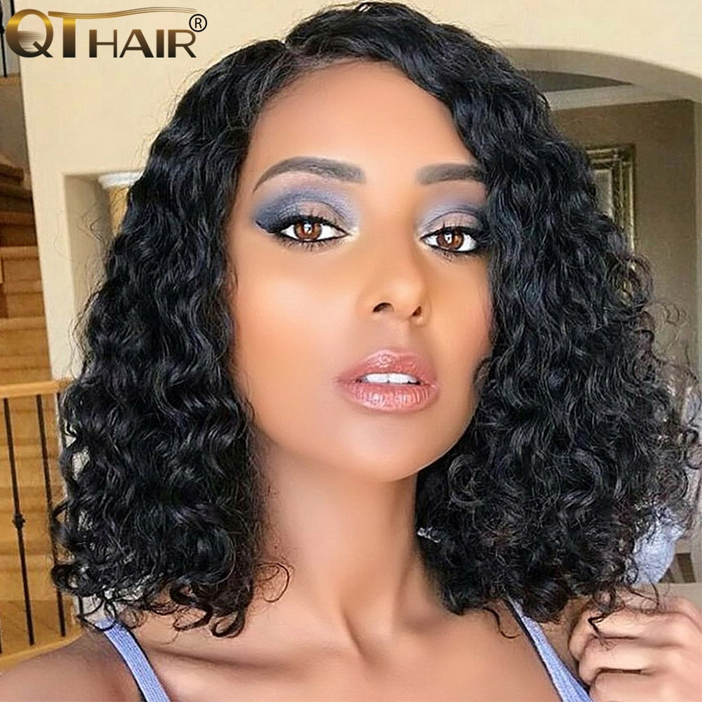 Short Bob Wig Water Wave Lace Front Human Hair Wigs 13x4 Brazilian Bob Lace Front Wigs Pixie Cut Bob Curly Human Hair Wig