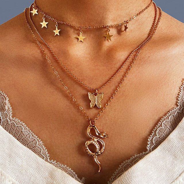 Chic Pendant Necklaces - Chunky Chain Choker - Multilayered Necklaces