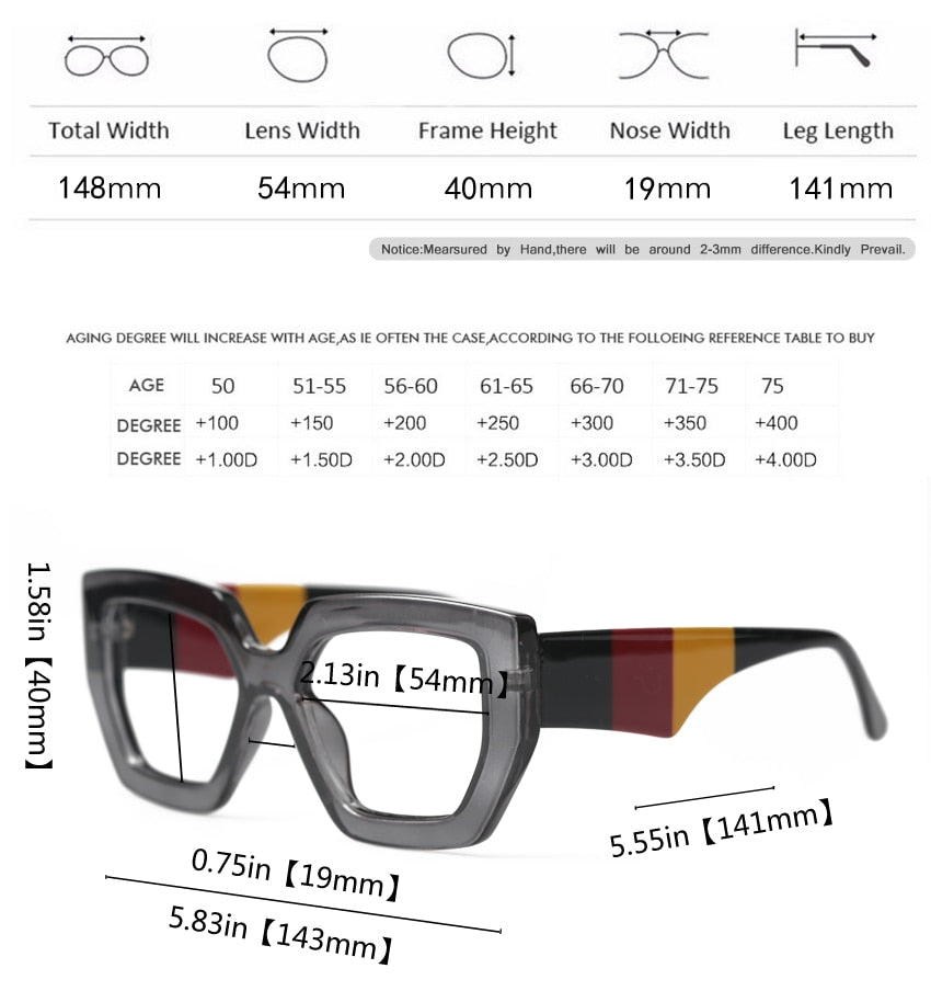 Square Oversized Anti Blue Light Reading Glasses