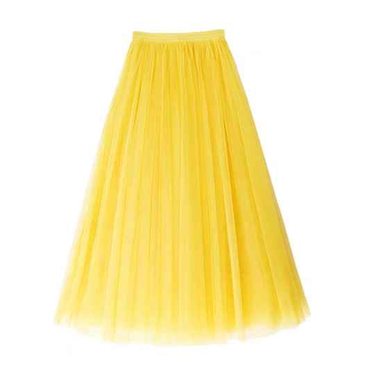 Fall Winter Extra Long Mesh Lace Vintage Expansion Skirt Women Yellow Tulle Elastic Waist Beach Travel Ball Big Swing Skirts