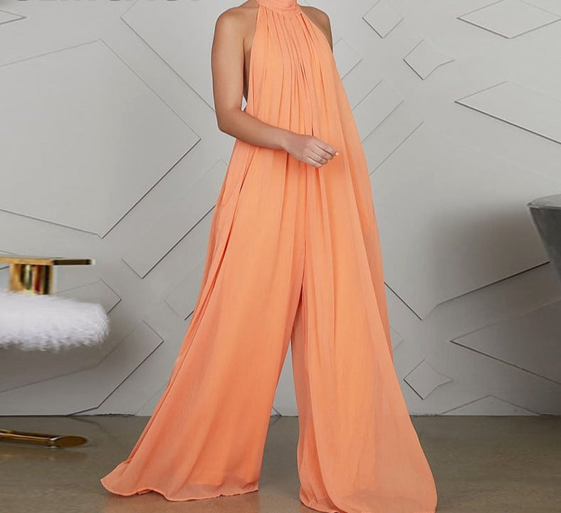 Women Chiffon Halter Backless Jumpsuits